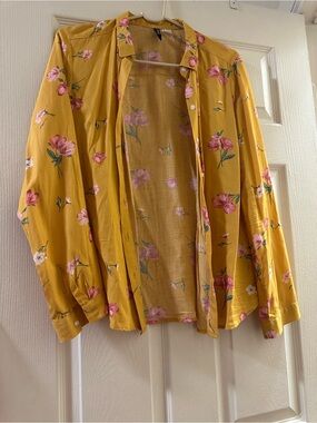 Divided Yellow Floral Button-Up Blouse
